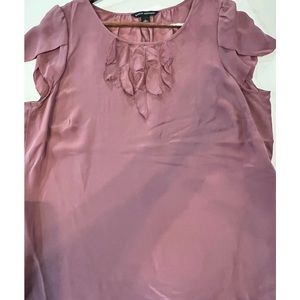 Banana Republic Mauve silky short sleeve shirt w/ruffle detailing at neckline.